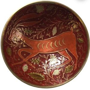 Enamel on Brass Footed Deer Bowl - Vintage